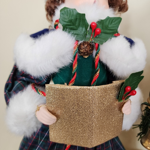 Blue Velvet Velour Plaid Boy and Girl Christmas Carolers Set Christmas Decor - Picture 4 of 14